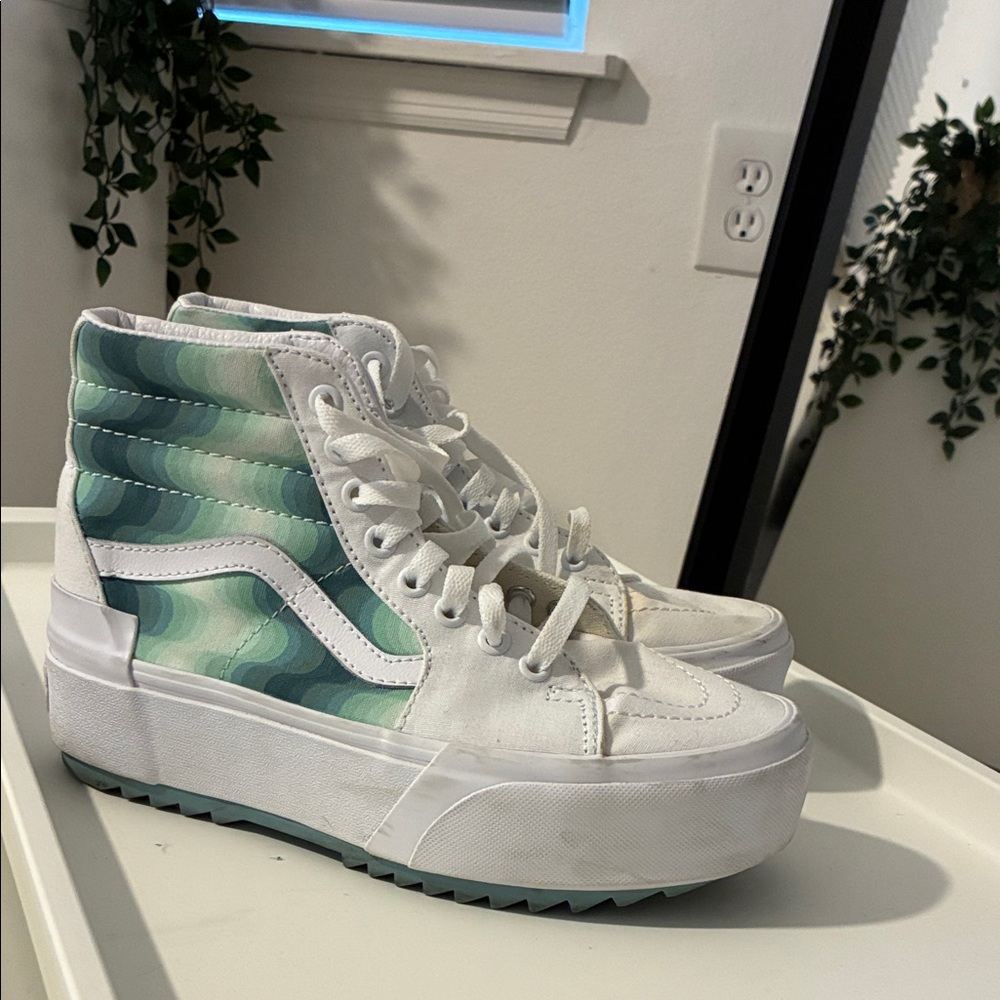 adidas White and Blue High-Top Sneakers